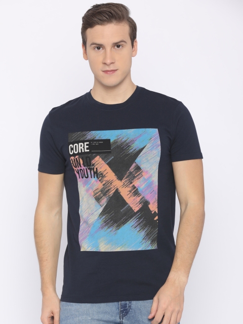 

Jack & Jones Men Navy Blue Printed Round Neck T-shirt