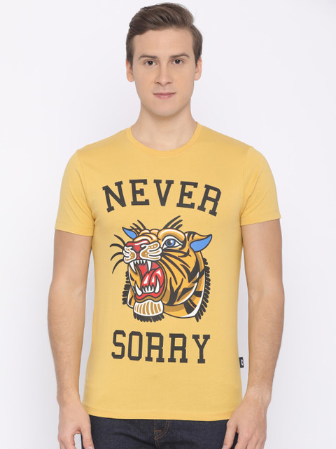 

Jack & Jones Men Mustard Yellow Printed Round Neck T-shirt