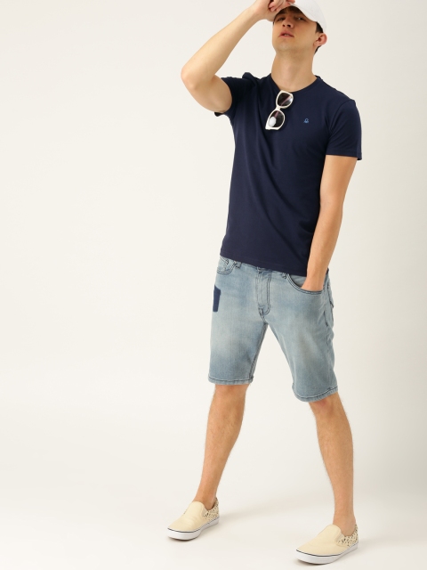 

United Colors of Benetton Men Navy Solid Round Neck T-shirt, Navy blue