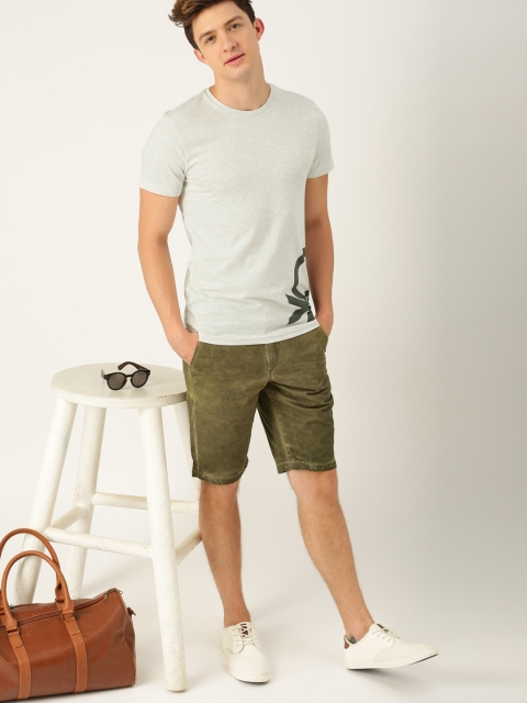 

United Colors of Benetton Men Grey Melange Printed Round Neck T-shirt