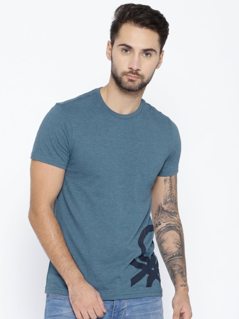 

United Colors of Benetton Men Blue Printed Round Neck T-shirt