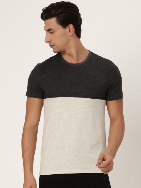 

United Colors of Benetton Men Grey Melange Colourblocked Round Neck T-shirt, Charcoal