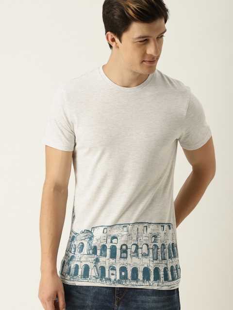 

United Colors of Benetton Men Grey Melange Printed Round Neck T-shirt
