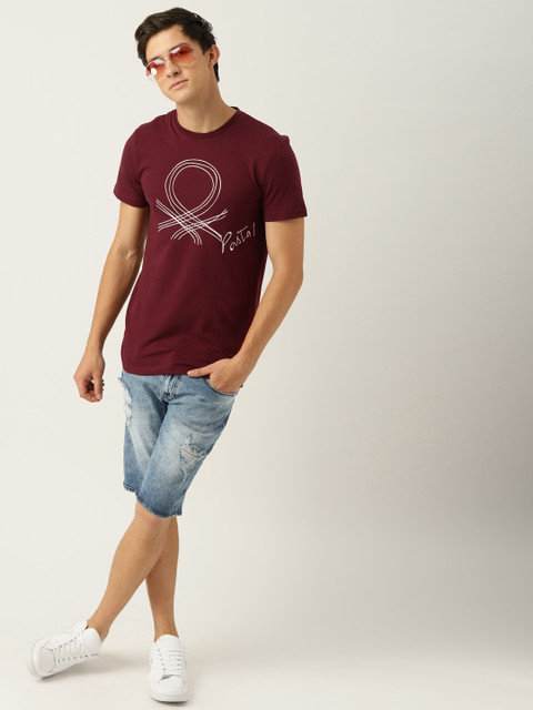 

United Colors of Benetton Men Maroon Printed Round Neck T-shirt
