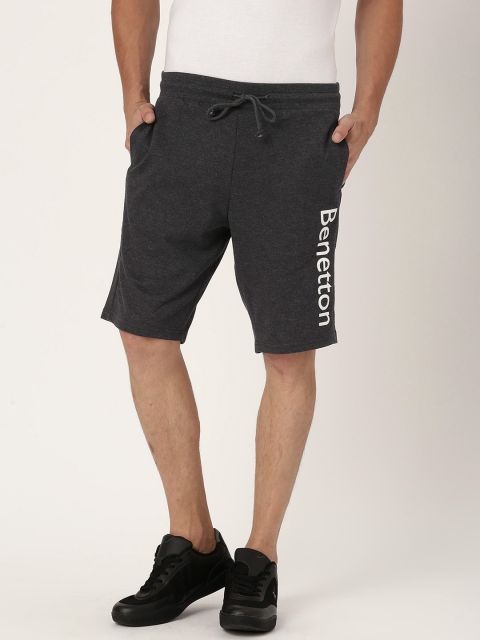 

United Colors of Benetton Men Charcoal Grey Solid Shorts