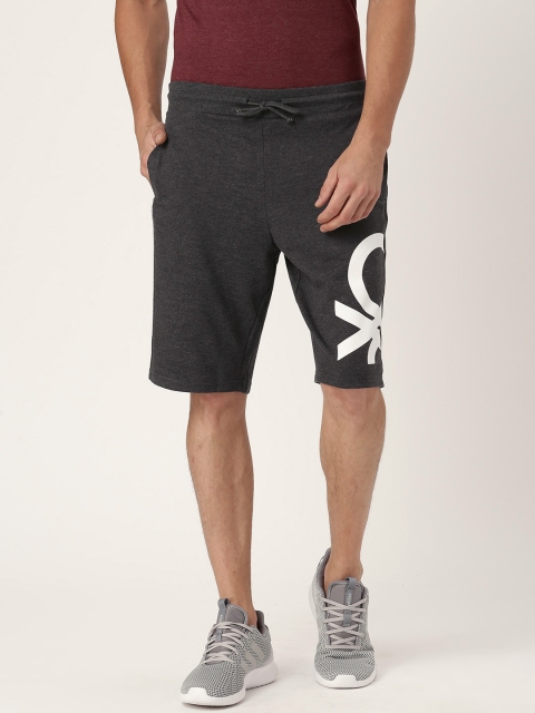 

United Colors of Benetton Men Charcoal Grey Solid Shorts