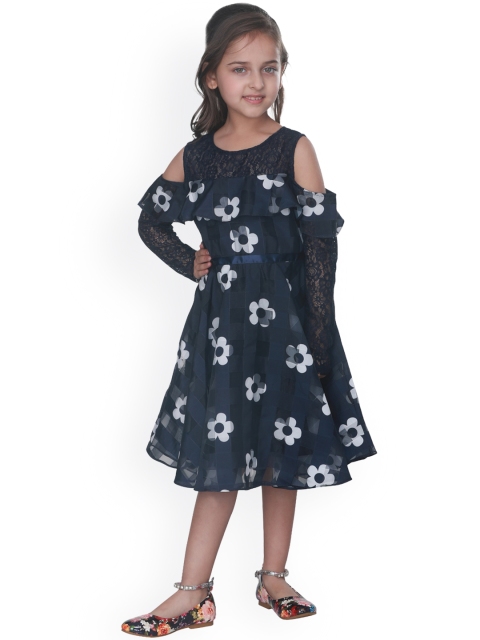 

CUTECUMBER Girls Navy Blue Printed A-Line Dress