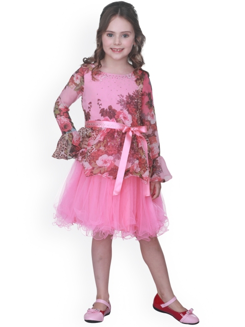 

CUTECUMBER Girls Pink Printed Fit and Flare Dress