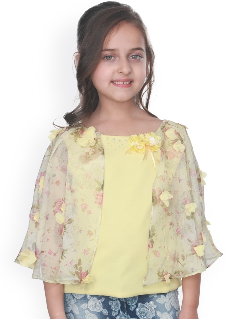 

CUTECUMBER Girls Yellow Printed Top