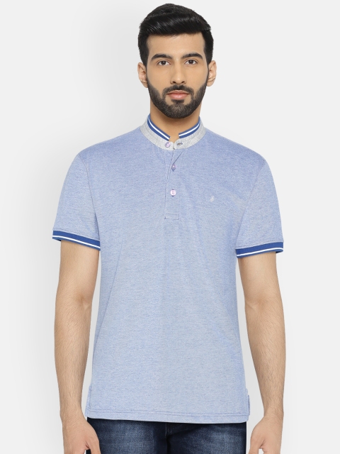 

John Players Men Blue Solid Mandarin Collar T-shirt