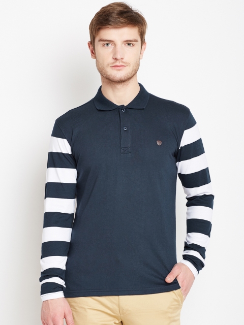 

John Players Men Navy Solid Polo Collar T-shirt, Navy blue