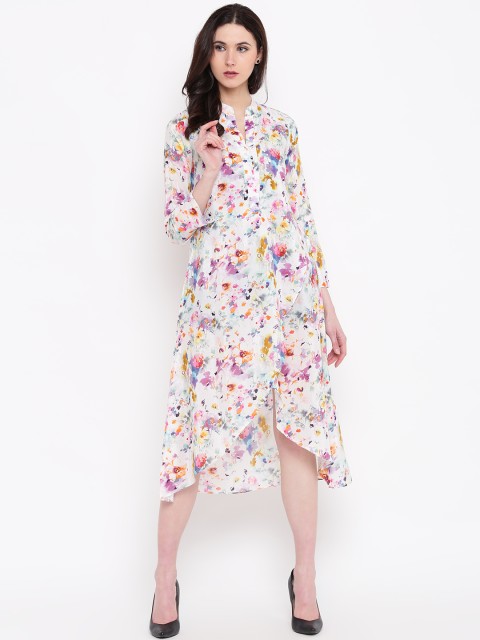

Biba Women Off-White & Pink Printed Midi A-Line Dress