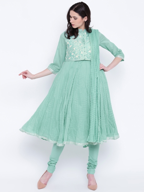 

Biba Women Green Kurta Set with Ethnic Jacket