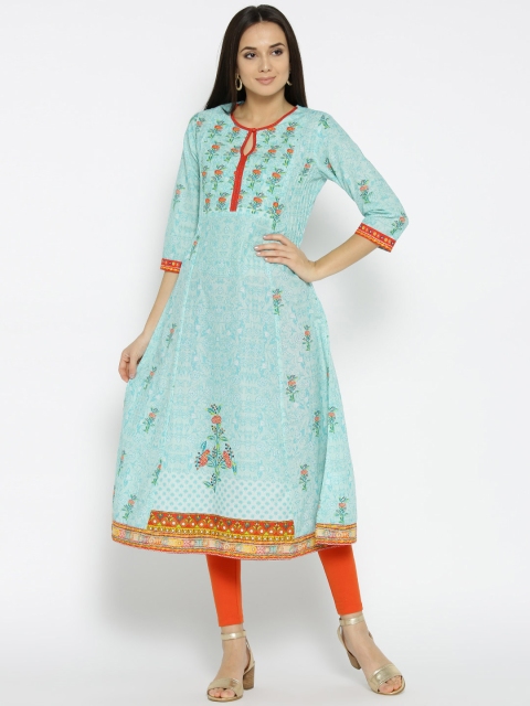 

Biba Women Blue & Orange Printed A-Line Kurta