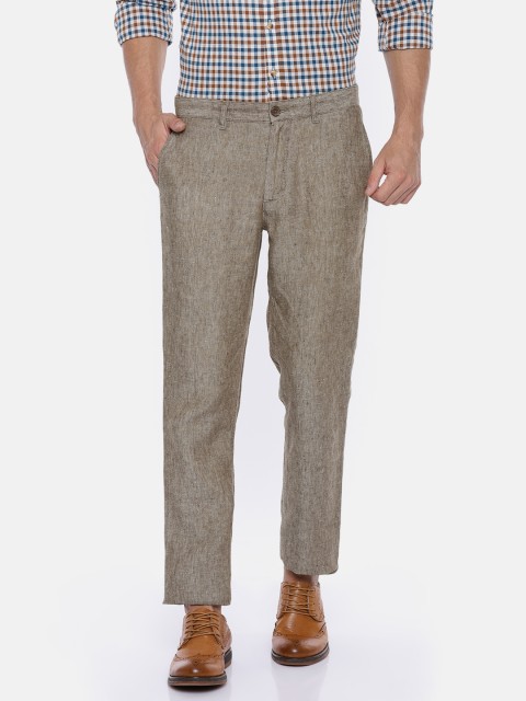 

Wills Lifestyle Men Beige Linen Slim Fit Solid Formal Trousers