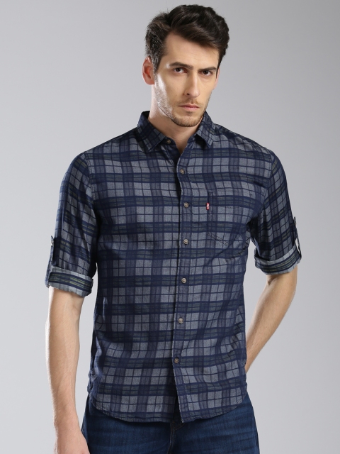 

Levis Men Blue & Grey Slim Fit Checked Casual Shirt