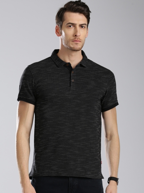 

Levis Men Black Self Design Polo Collar T-shirt