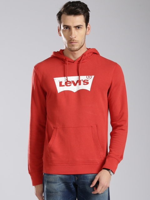 

Levis Men Red Printed Hooded Sweatshirt