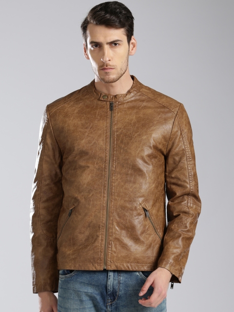 

Levis Men Brown Solid Biker Jacket