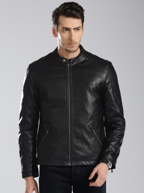 

Levis Men Black Solid Leather Jacket