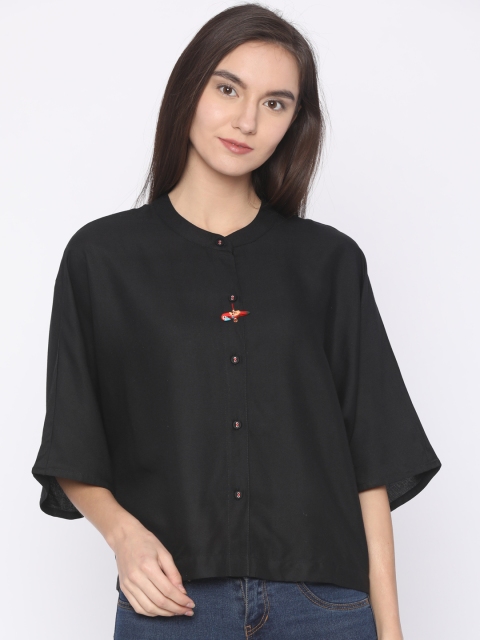 

AKKRITI BY PANTALOONS Women Black Solid Shirt Style Top