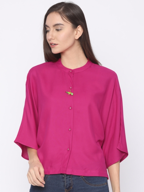 

AKKRITI BY PANTALOONS Women Pink Solid Shirt Style Top