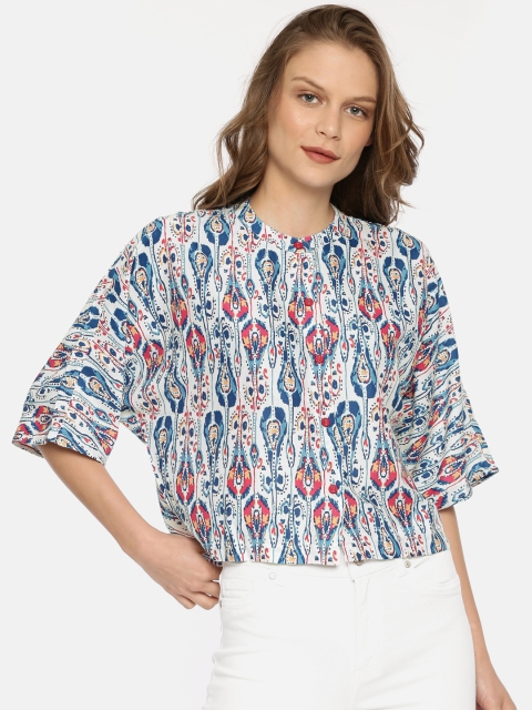 

AKKRITI BY PANTALOONS Women White Printed Shirt Style Top