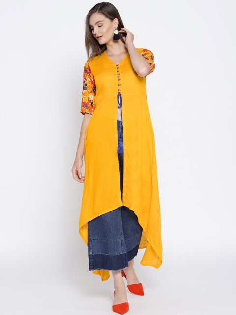 

AKKRITI BY PANTALOONS Yellow Solid Button Shrug