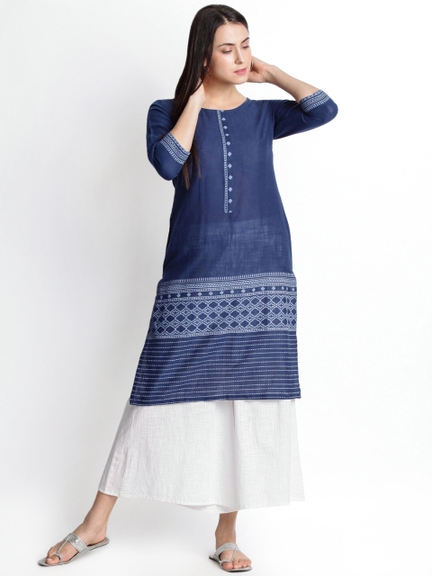 

RANGMANCH BY PANTALOONS Women Navy Blue Printed Straight Kurta