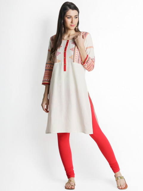 

RANGMANCH BY PANTALOONS Women Off-White Printed A-Line Kurta