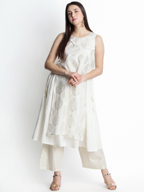 

TRISHAA BY PANTALOONS Women Beige Printed Kurta with Palazzos
