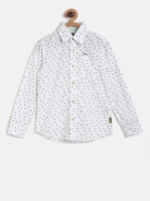 

Flying Machine Boys White Regular Fit Printed Casual Shirt