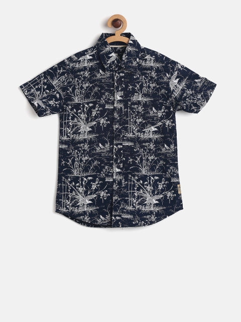 

Flying Machine Boys Navy Blue Regular Fit Printed Casual Shirt