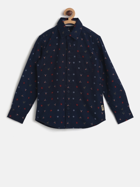 

Flying Machine Boys Navy Blue Regular Fit Printed Casual Shirt