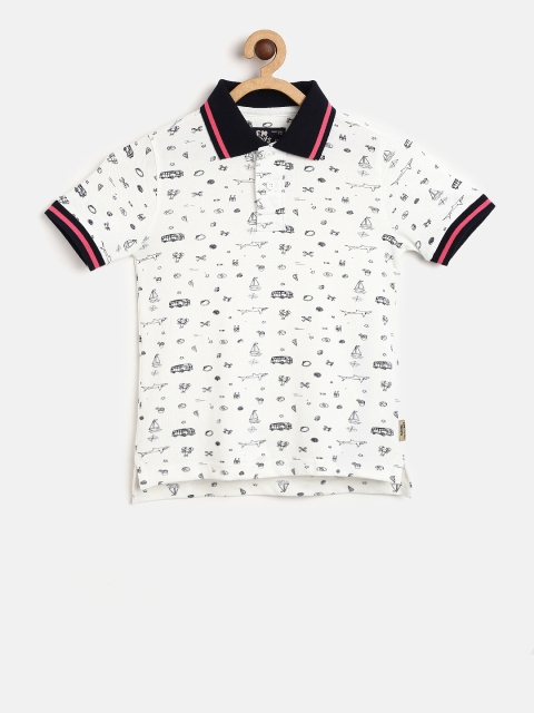 

Flying Machine Boys White Printed Polo Collar T-shirt