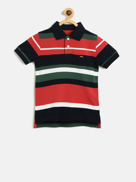 

Flying Machine Boys Navy Blue Striped Polo Collar T-shirt