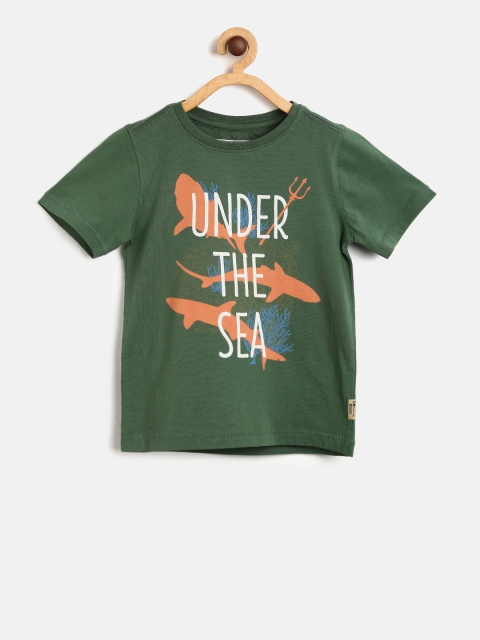

Flying Machine Boys Green Printed Round Neck T-shirt