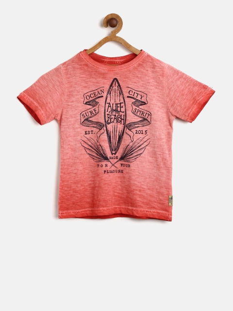 

Flying Machine Boys Red Printed Round Neck T-shirt