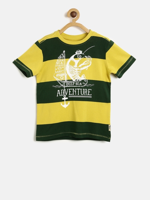 

Flying Machine Boys Yellow & Green Striped Printed T-shirt