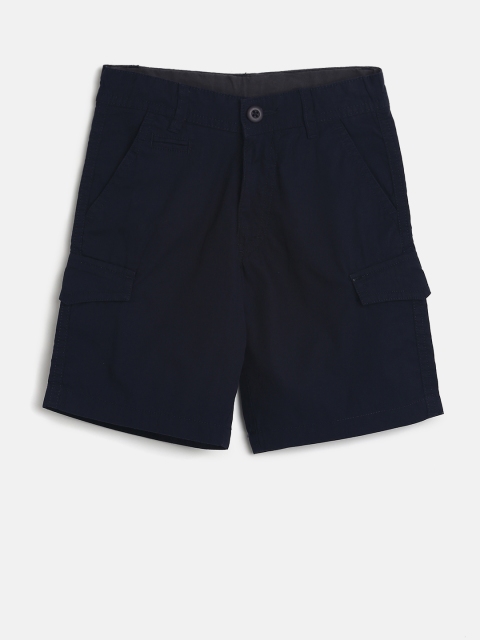 

Flying Machine Boys Navy Blue Solid Regular Fit Cargo Shorts