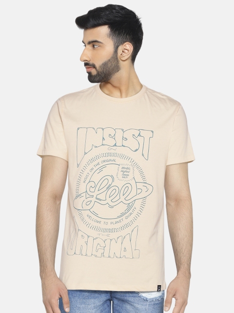 

Lee Men Cream-Coloured Printed Slim Fit Round Neck T-shirt