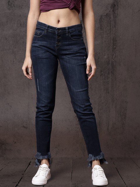 

Roadster Time Travlr Women Navy Regular Fit Mid-Rise Low Distress Stretchable Jeans, Navy blue