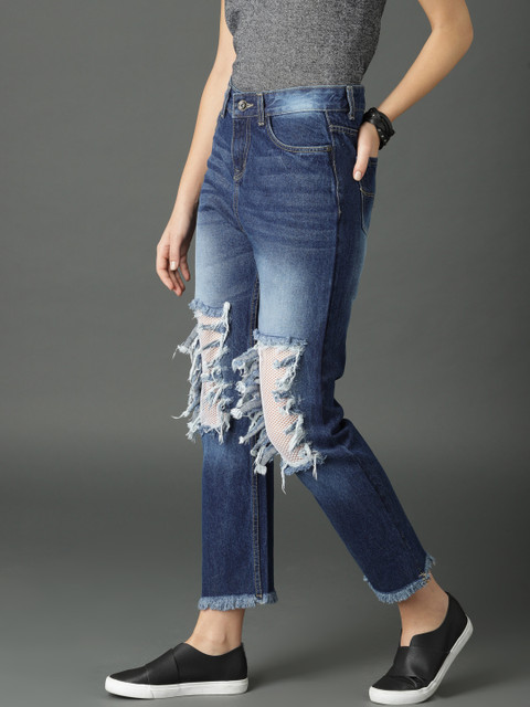 

Roadster Women Blue Mid-Rise Highly Distressed Ankle Jeans