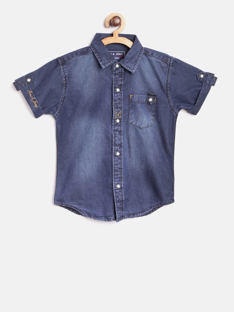 

Gini and Jony Boys Navy Blue Regular Fit Faded Denim Shirt