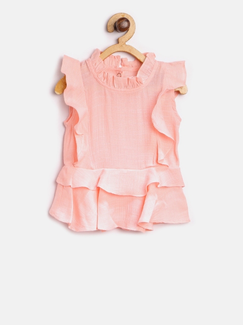 

Gini and Jony Girls Peach-Coloured Solid A-Line Top