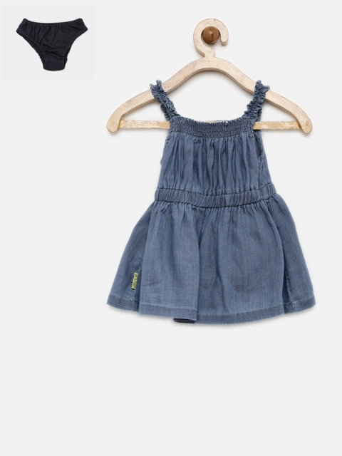 

Gini and Jony Girls Blue Solid Fit and Flare Dress With Briefs
