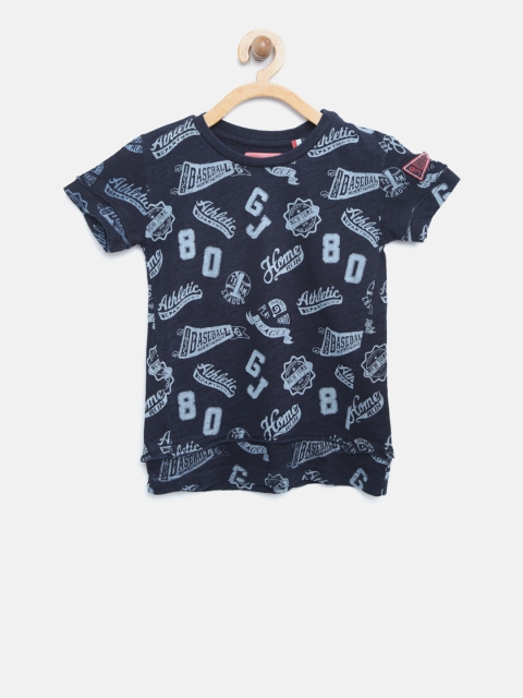 

Gini and Jony Boys Navy Printed Round Neck T-shirt, Navy blue