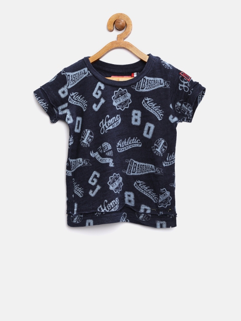 

Gini and Jony Boys Navy Printed Round Neck T-shirt, Navy blue