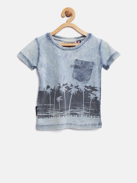 

Gini and Jony Boys Blue Printed Round Neck T-shirt