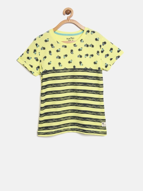 

Palm Tree Boys Yellow Striped Printed Round Neck T-shirt